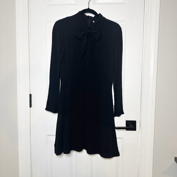 Sandro Rage Tie Neck Long Sleeve Crepe Dress Size 3/US Large - Picture 2 of 9